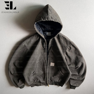 Veste <span class=keywords><strong>de</strong></span> travail LARSUR en toile <span class=keywords><strong>de</strong></span> <span class=keywords><strong>canard</strong></span> épaisse délavée et vieillie, doublée en sherpa, style Detroit, pour charpentier et ouvrier - Product Image 1
