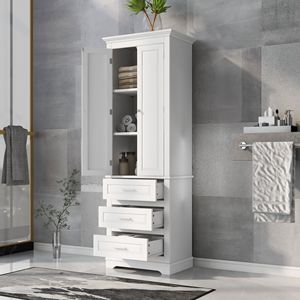 Gabinete de almacenamiento alto blanco DB con tres cajones para organización de baño u oficina - Product Image 2