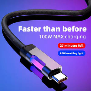 Câble de charge rapide USB-C Type-C en nylon tressé avec lumière LED arc-en-ciel de 1 m 100 W pour <span class=keywords><strong>iPhone</strong></span> 16 15 <span class=keywords><strong>Pro</strong></span> Max Plus, téléphones mobiles, appareils photo - Product Image 3