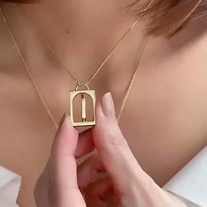 Laodun Hot Sales Ins Style 18K Collar de oro Rectángulo Colgante giratorio Simple <span class=keywords><strong>Luna</strong></span> Encanto Collar de latón Vermeil - Product Image 3