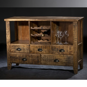 Consola de Madera Rústica para Botellas de Vino con Cajones de Almacenamiento, Estantes Abiertos y Soporte para Botellas, Mueble para Bar en Casa - Product Image 1