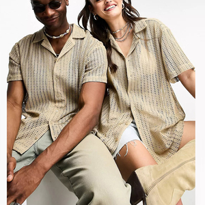 Custom Street Wear <strong>Revere</strong> <strong>Collar</strong> Button up <strong>Shirt</strong> Short Sleeve Vintage Unisex Crochet <strong>Shirt</strong> - Product Image 1