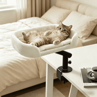 Hamac de bureau et lit pour animaux de compagnie suspendus, modernes et élégants, en bois, métal et peluche, pour chats grimpeurs
