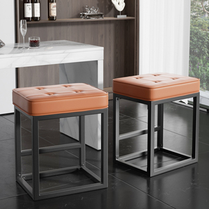 Modern Backless Square <b>Bar</b> <b>Stools</b> Faux <b>Leather</b> Upholstered Iron Frame Adjustable Swivel Button Seat Steady Hotel Home <b>Bar</b> - Product Image 1