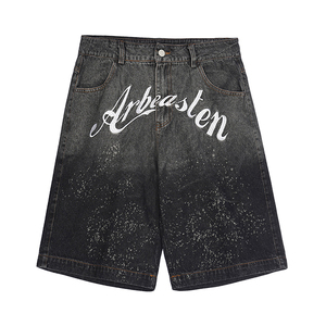 Shorts Masculinos com Logo Bordado Personalizado de Alta Qualidade com Tinta, Shorts Jeans Masculinos de Corte Reto e Solto Estilo de Rua da Moda - Product Image 1