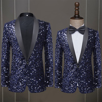 Robe pour homme à sequins avec barre de flash à couleurs changeantes DJ Nightclub Stage Performance Suit Host Singer Navy Blue Jacket