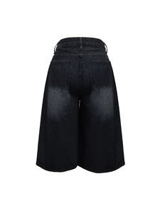 Commercio estero transfrontaliero <span class=keywords><strong>pantaloni</strong></span> corti americani in Denim retrò per <span class=keywords><strong>donna</strong></span> <span class=keywords><strong>pantaloni</strong></span> alla moda strappati <span class=keywords><strong>neri</strong></span> a gamba larga di media lunghezza - Product Image 5