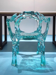 Silla de Cristal Transparente para Sala de Estar, Muebles Acrílicos, Taburete para Hotel o Restaurante, Respaldo de Resina Platino, Personalizable - Product Image 4