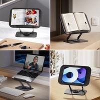 Support de livre pliable en bois Présentoir de maison en acier Support de livre de lecture de bureau avec bases rotatives à 360 °