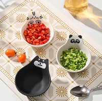 Petits bols à sauce en silicone au design coréen de dessin animé, avec couvercles antidérapants, mignons, noirs et kaki