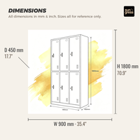 Casier en acier à 6 portes, casier de rangement en métal à 2 niveaux avec portes ventilées et serrure à came pour salle de sport, école, vestiaire du personnel