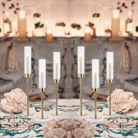 Porte-bougies modernes en verre cylindriques dorés pour bougies coniques, centres de table de mariage