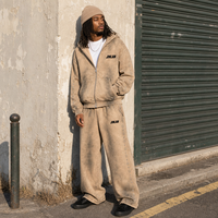 Ensemble sweat à capuche zippé et pantalon de survêtement vintage délavé personnalisé, streetwear orné d'étoiles en strass, joggers à jambes larges, ODM