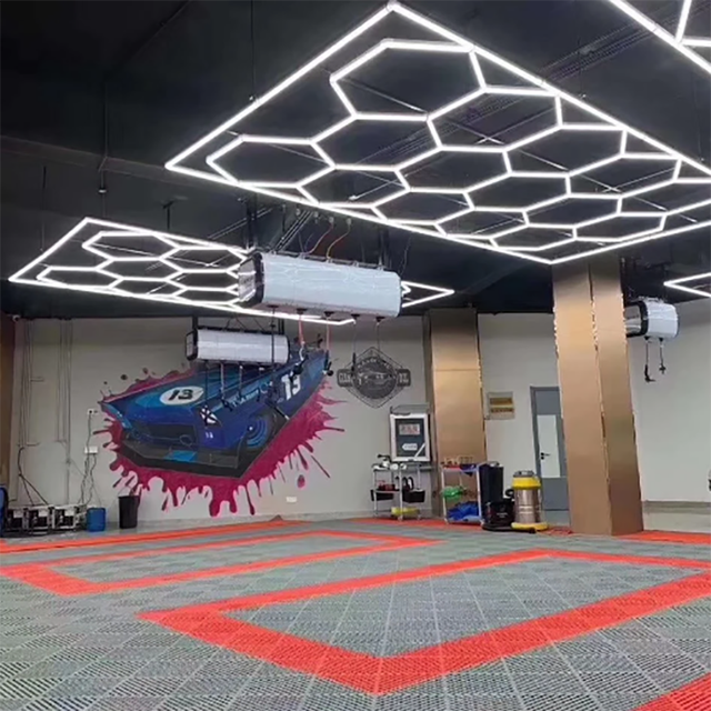 Custom Hexagon Honeycomb LED Workshop Lights IP67 Rated for Workshop Car Repair Garage & Office Use