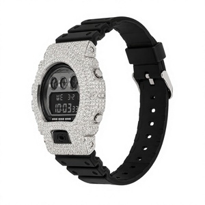 Luxury Digital <b>Watch</b> Women Stainless Steel Case Rhinestone Rectangle Dial Silicone Band - Product Image 2