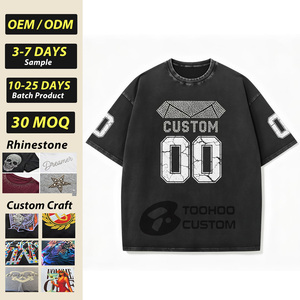 เสื้อยืดโอเวอร์ไซส์ผ้าฝ้ายถักแขนสั้นสไตล์วินเทจฟอกสี  สำหรับผู้ชาย  รับสกรีนโลโก้  ตกแต่งด้วยคริสตัล  หลากหลายสี - Product Image 1