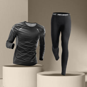 Conjunto de 2 Piezas para Hombre, Pantalones de Compresión Sólidos y Camiseta de Manga Larga, Transpirable, de Secado Rápido, Forro Polar, Corte Ajustado, para Correr y Senderismo - Product Image 2