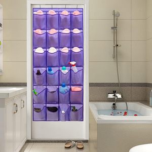 Over The Door Hanging Organizer 24 Pockets Purple Fabric Storage Rack For <b>Shoes</b> Clothing With 4 <b>Hooks</b> - Product Image 4