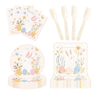 DAMAI <b>Easter</b> Tableware Set Disposable Floral Bunny Paper Plates With Eggs Design for Kids Party Supplies Serves 8 Pcs - Product Image 4