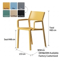Fauteuil empilable coloré en PP, chaise en polypropylène avec accoudoirs, gain de place, pour la maison, le salon, le balcon, le bureau