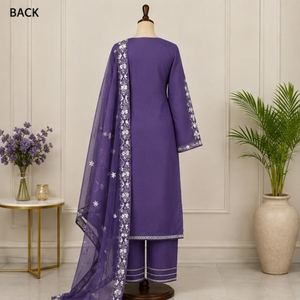 Purple Embroidered <b>Kurta</b> Pant Set with Net Dupatta Designer Ethnic Wear <b>Women</b> Party Wedding Festive Collection - Product Image 3