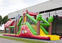 Parcours d'obstacles gonflable commercial personnalisé avec logo pour enfants et adultes, idéal pour événements extérieurs et locations de fêtes