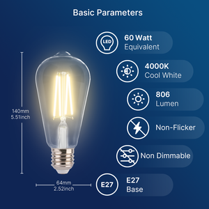 Chất lượng cao sáng <span class=keywords><strong>LED</strong></span> Edison bóng đèn <span class=keywords><strong>ST64</strong></span> 7W 4000K E27 trung tính trắng trang trí chiếu sáng - Product Image 2