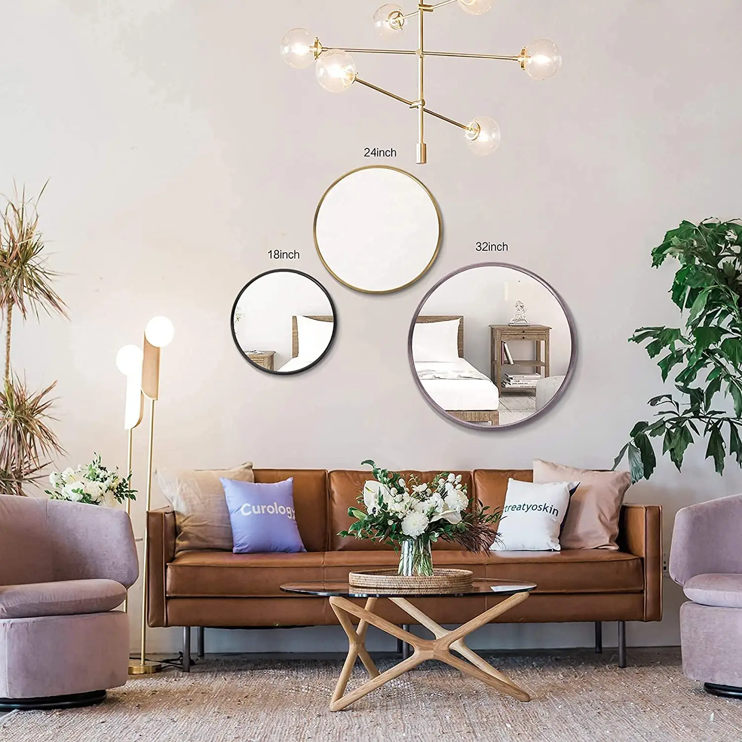 Decorative Mirrors Amazon Hot Sale Living Room Bedroom Mirror Nordic Modern Black Gold Metal Round Luxury Decorative Wall Mirrors