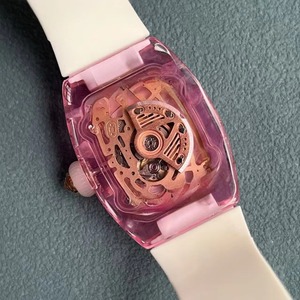 Montre mécanique automatique à tourbillon, ultra-légère, de qualité supérieure, luxueuse et noble, avec boîtier transparent en cristal rose, très vendue - Product Image 5