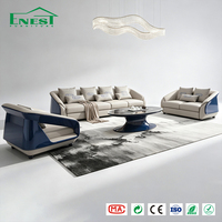 Ensemble de canapés en cuir haut de gamme sur mesure pour toute la maison, table basse en marbre, design minimaliste écologique, accents dorés, meubles de salon