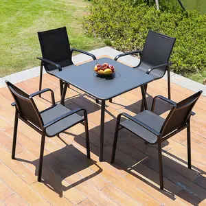 Set furnitur luar ruangan, meja makan taman dan kursi, piring aluminium teras, Meja rumah kasual persegi, piring aluminium