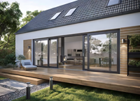 Porte coulissante murale moderne en aluminium et verre Hurricane, grandes portes coulissantes en verre