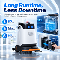 Robot de nettoyage commercial autonome 3-en-1 : balayage, lavage et récupération d'eau, réservoir d'eau de 110 L, batterie à échange rapide