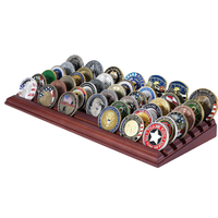 Porte-monnaie en bois massif à 6 rangées, porte-monnaie en bois massif, présentoir de pièces de collection de l'armée, présentoir de défi militaire en bois