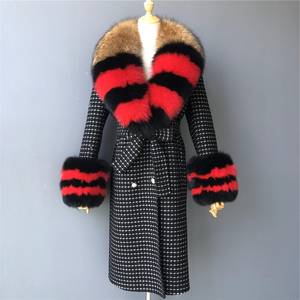 Gran oferta, abrigo de lana de Invierno para <span class=keywords><strong>mujer</strong></span>, gabardina cruzada 100% con cuello de piel de zorro Real, abrigos de invierno de Cachemira al por mayor para <span class=keywords><strong>mujer</strong></span> - Product Image 3