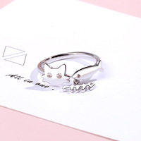 Anillos de Plata con Diseño de Gato y Pez para Mujer