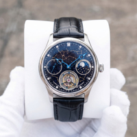 Montre mécanique tourbillon 24 heures, phase de lune, double fuseau horaire, luxe, cadrans guillochés en spirale, acier inoxydable, bracelet en cuir, OEM
