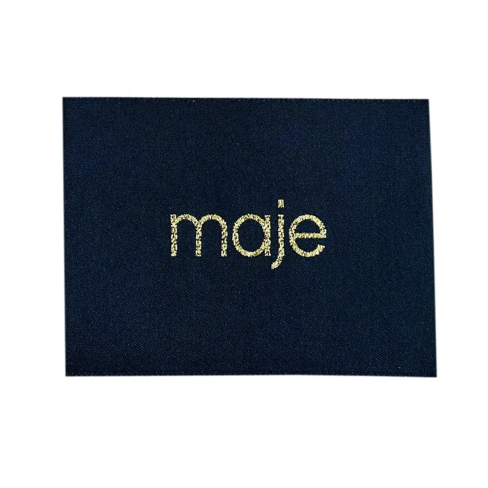 Factory Custom Logo Luxe Tag End Fold Damast Belangrijkste Borduren 3d Gouden Koord Geweven Labels Voor Man Jeans Kleding