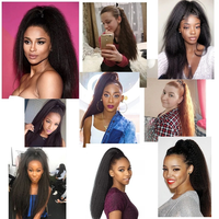Queue de cheval longue et droite Yaki avec cordon de serrage pour femmes noires, queue de cheval synthétique épaisse noire naturelle, lisse et crépue, pour usage quotidien des filles