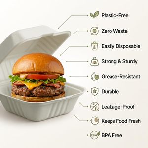 Caja Biodegradable Personalizada al por Mayor para Hamburguesas, Envase de Comida Rápida, Caja para Llevar, Caja Tipo Concha para Hamburguesas - Product Image 5