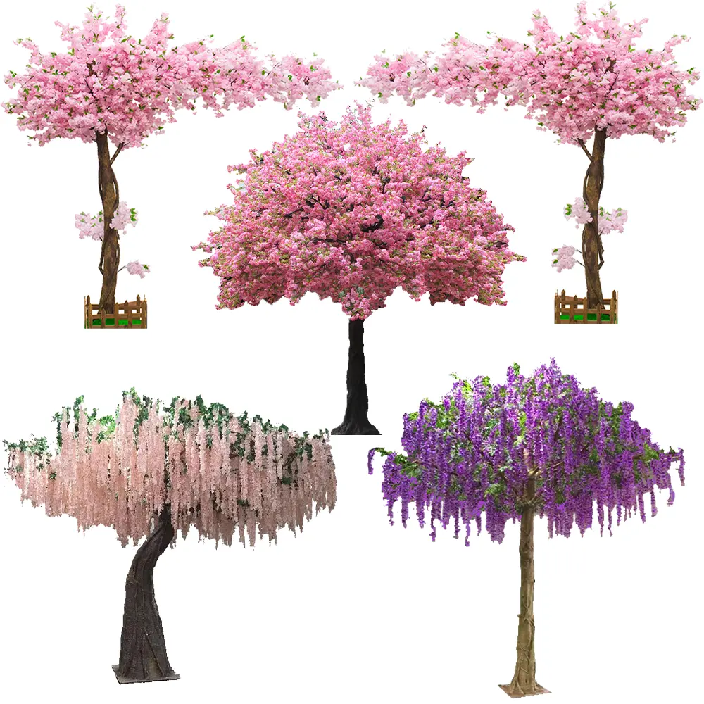 Fireproof led silk cherry blossom tree plastic artificial large cherry blossom tree branches japan sakura Artificial Big Trees