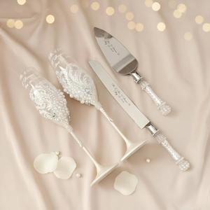 Copas de Champán de Lujo Hechas a Mano con Perlas y Diamantes, Personalizadas para Aniversario o Boda - Product Image 1