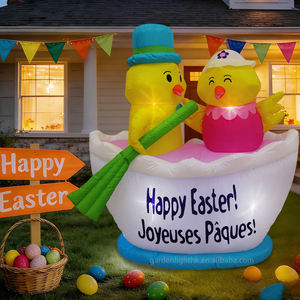 Décorations gonflables de Pâques de 1,5 m pour l'extérieur : bateau de poulets avec lumières LED DC pour la maison, le jardin et les fêtes - Product Image 4