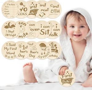 Tarjetas de hito de bebé para fotos 15 tarjetas personalizar y decir hola al nacimiento y tarjeta <span class=keywords><strong>mensual</strong></span> marcador de género neutro regalo de decoración de madera - Product Image 4