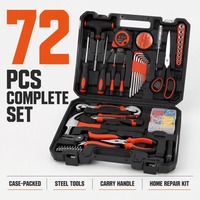 Ensemble d'outils à main en acier au carbone de 72 pièces avec marteau, tournevis, clé, pinces, embouts pour réparation automobile, atelier, usage intensif