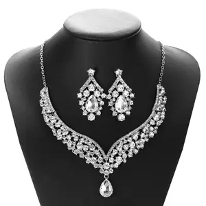 Ziming Luxe Kristal Legering Wedding Earring En Ketting Set Overdreven Bruids Sieraden Pack Factory Groothandel