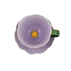 Magnifique <span class=keywords><strong>Tasse</strong></span> à Café en Céramique Violette en Forme de Pétale de <span class=keywords><strong>Coquelicot</strong></span> avec Soucoupe, Idéale pour les Fêtes de Thé de l'Après-midi et la Décoration Intérieure Élégante - Product Image 2