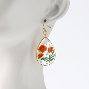 Позолоченные серьги-капельки из смолы с крючками из нержавеющей стали прозрачные каплями ручной работы с настоящими сушеными цветами - Product Image 5