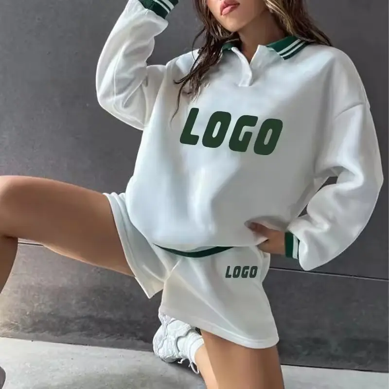 Moletom de treino feminino com logotipo personalizado, tecido de veludo cotelê de alta qualidade, casual, cor sólida, poliéster liso, moletom unissex