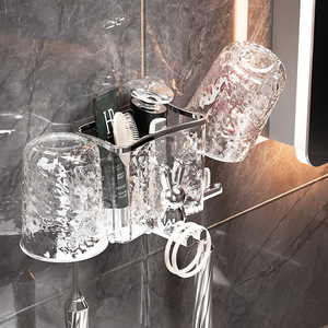 Glacier Patterned <b>Toothbrush</b> <b>Holder</b> Double Wall Mounted Transparent Storage For Toothpaste Cups And <b>Toothbrushes</b> - Product Image 3